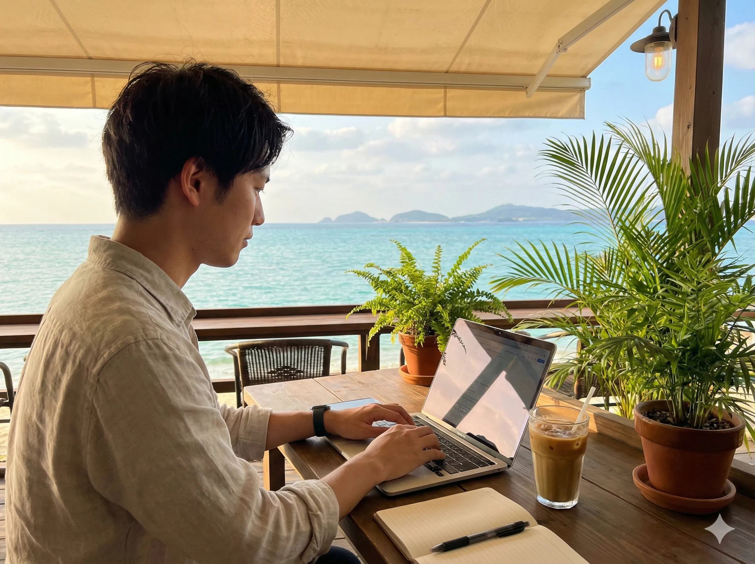 海を眺めながらリモートワーク